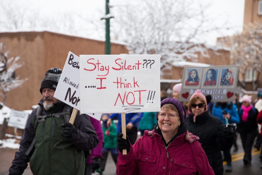 Thousands took to the street the day after Donald Trump’s presidential inauguration to advocate for women’s rights one the largest demonstrations in Santa Fe. Photo by Jason Stilgebouer.