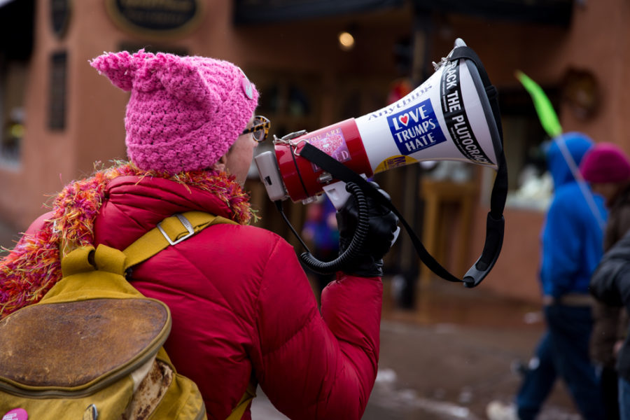 Thousands took to the street the day after Donald Trump’s presidential inauguration to advocate for women’s rights one the largest demonstrations in Santa Fe. Photo by Jason Stilgebouer.
