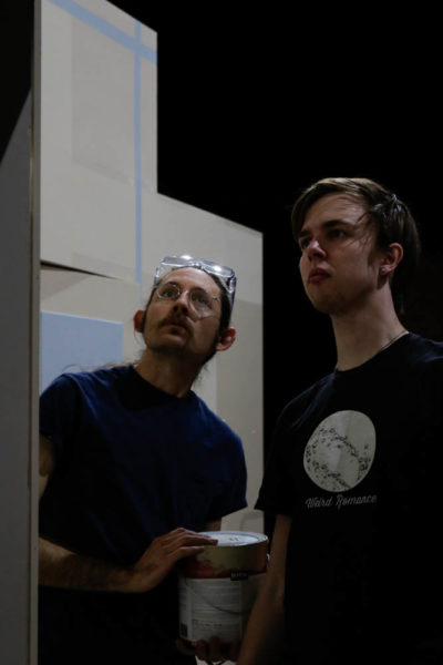 Lucian D. Connole shop manager, Stands along side Isaac Tipton Schnyder a junior acting major.  Photo by Jesus Trujillo