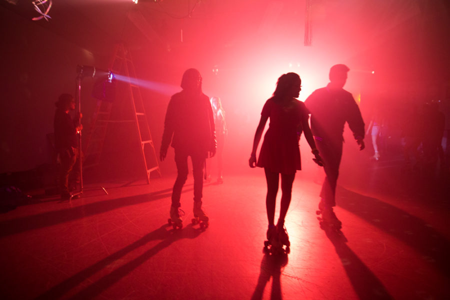 Students gather to skate for free at Rockin Roller Rink as extras to be a part of the music video. Photo by Jason Stilgebouer