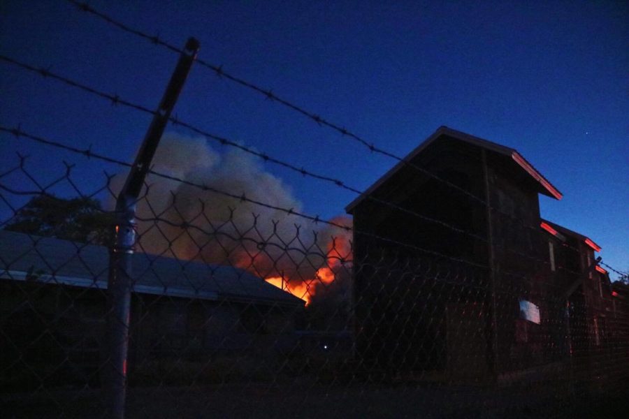 The fire could be viewed from the barracks fence. Photo by Richard Sweeting.