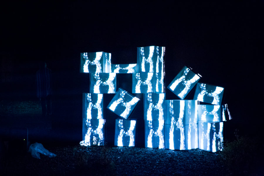 a Video Mapping sculpture at outdoor vision festival. Photo by Jason Stilgebouer