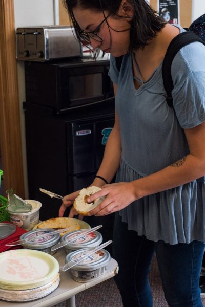 Senior Studio Arts student Leah Naxon likes her bagels with cheese and plain cream cheese. Photo by Sasha Hill 