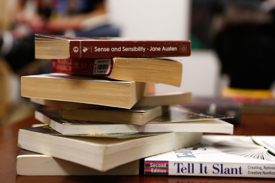 The variety of books that were brought to the book swap were left on the table during the event held by the Student Writers Association. Photo by Jason Stilgeboeur