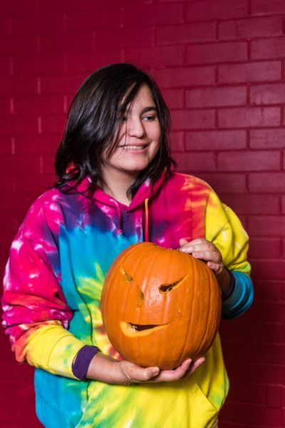 Melissa Dow and her scary pumpkin. Photo by Sasha Hill